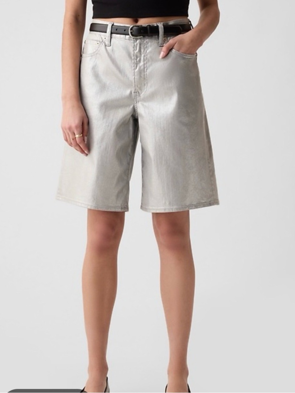 GAP Metallic Denim High Waist Long Bermuda Wide Leg Shorts Size 27 4P